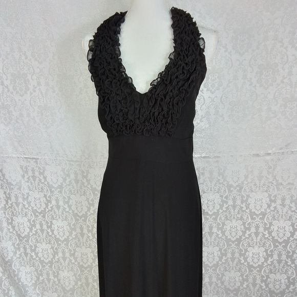 Onyx nite black long dress ruffle bodice doesn't wrinkle sz 12 - Picture 4 of 9